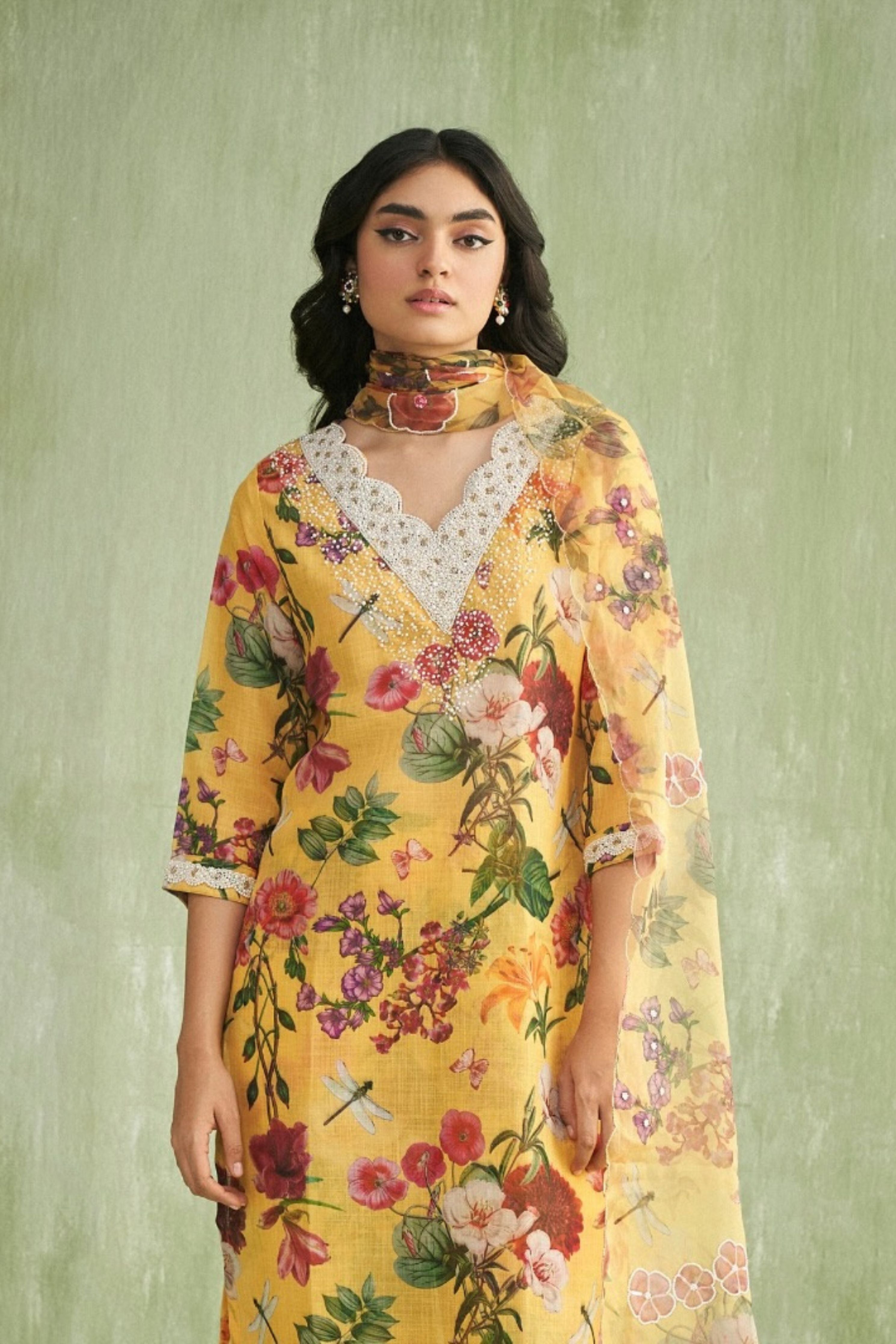 Yellow Printed kurta Set