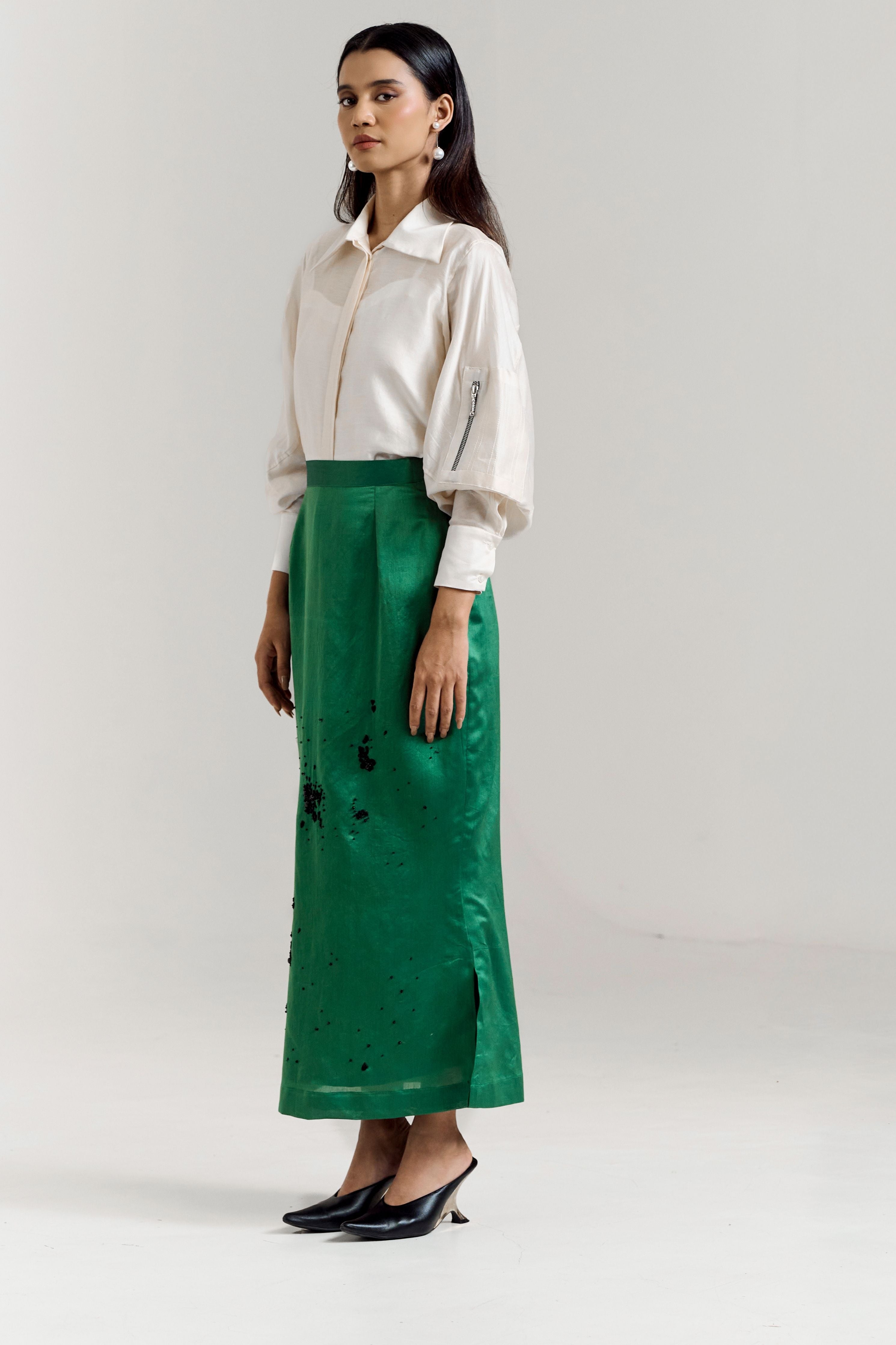 White Green Zipper Shirt Coord
