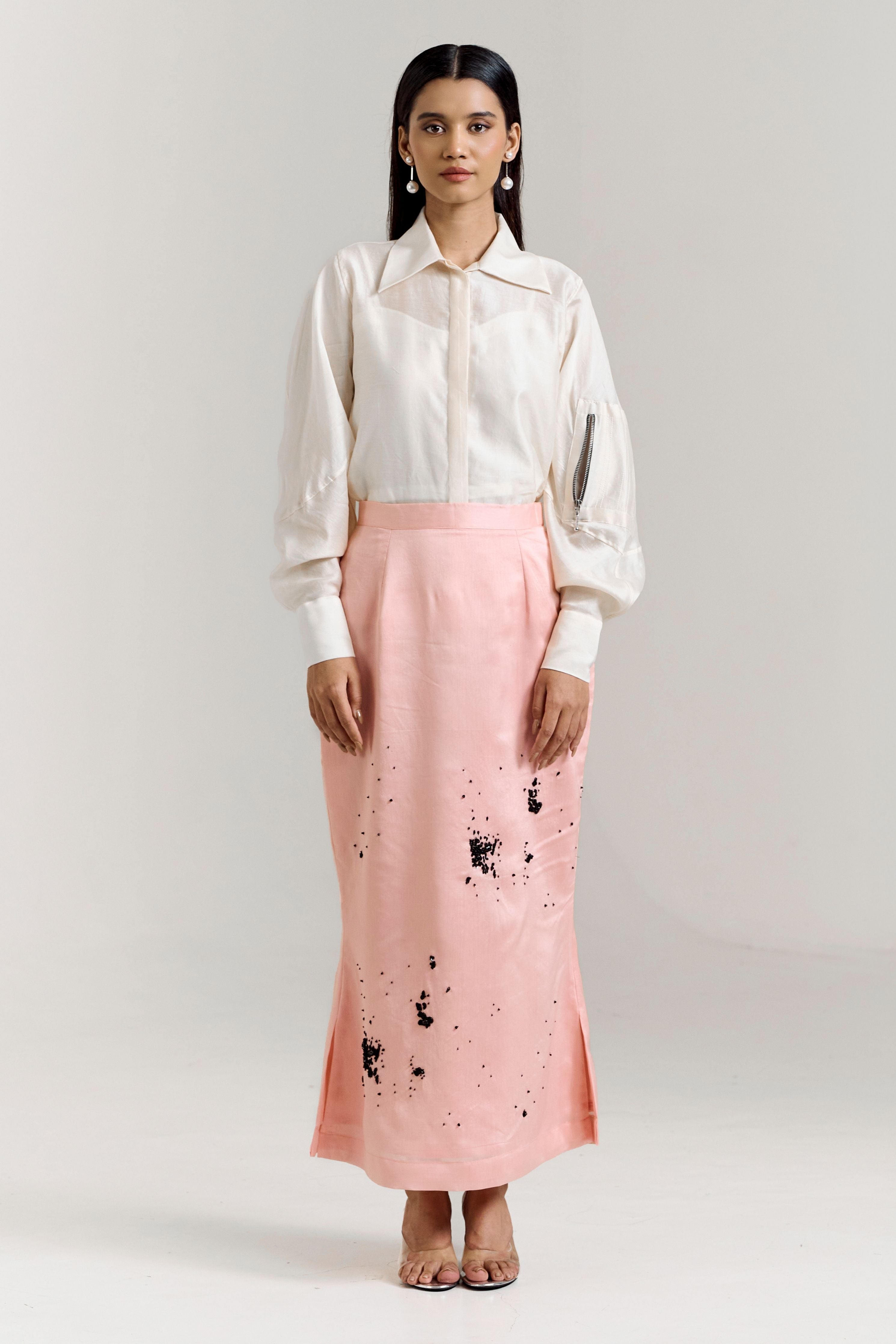 White Pink Zipper Shirt Coord