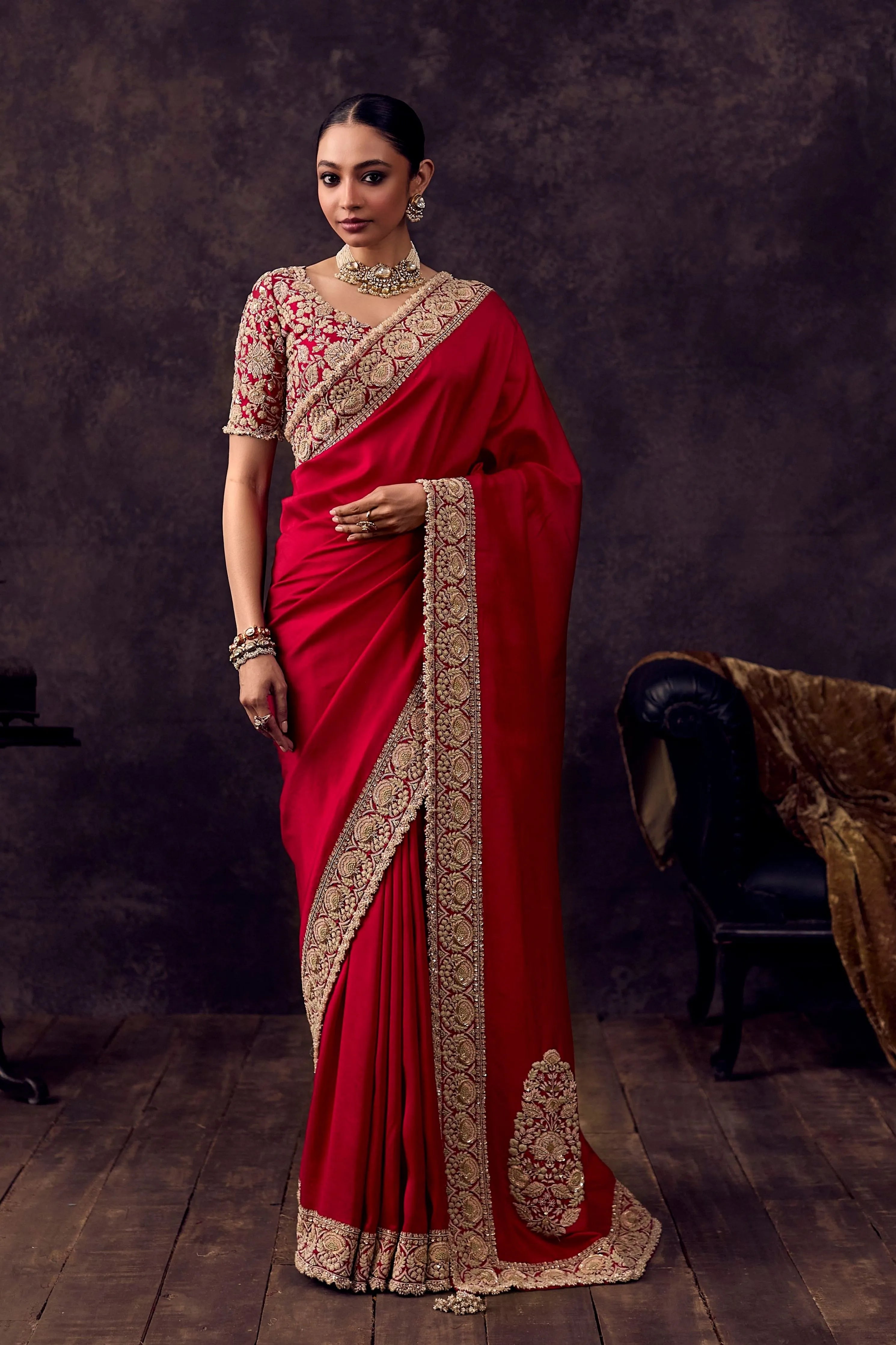 As Maal Resham Butta Saree Set