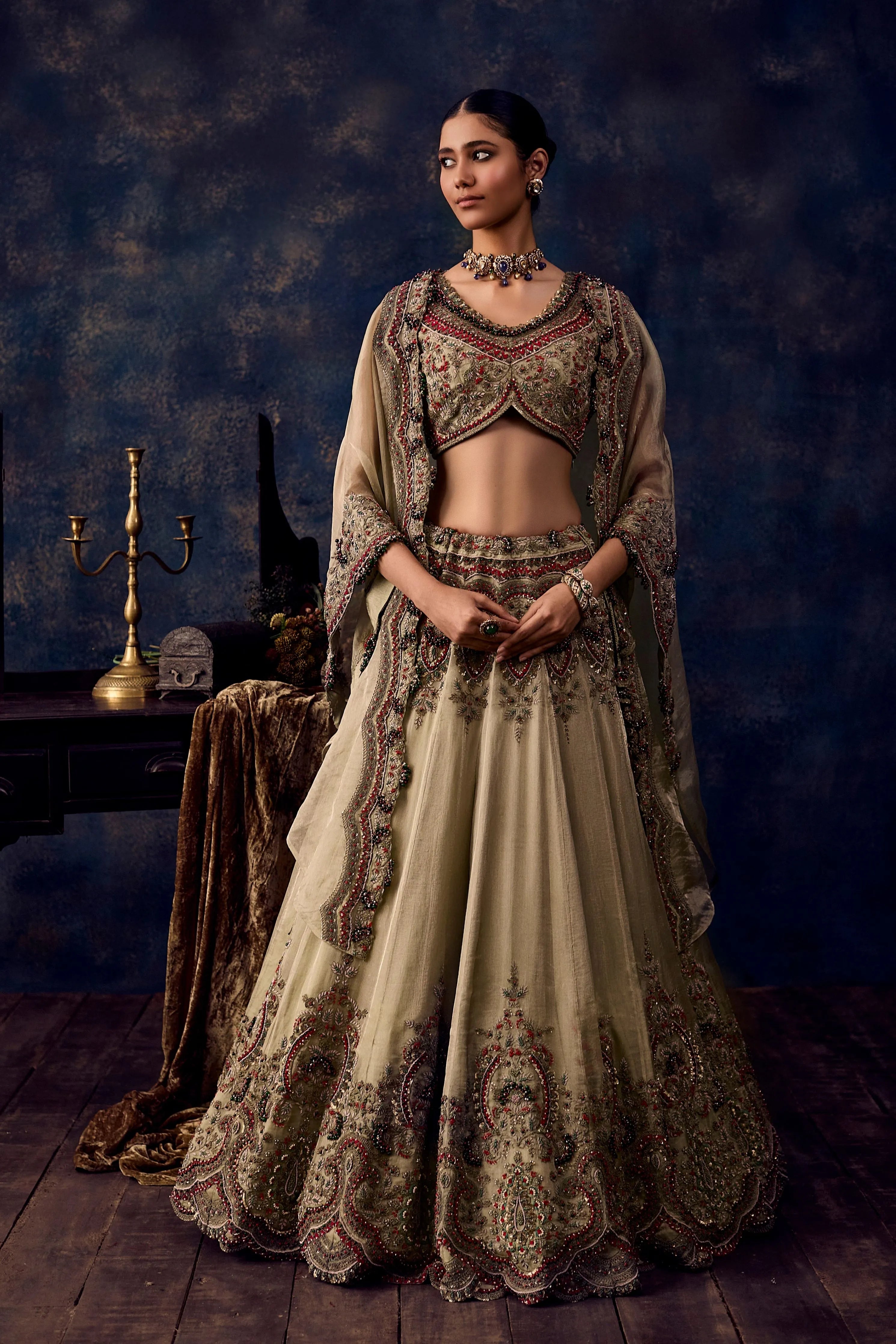 Up Dori Thread Tissue Lehenga Set