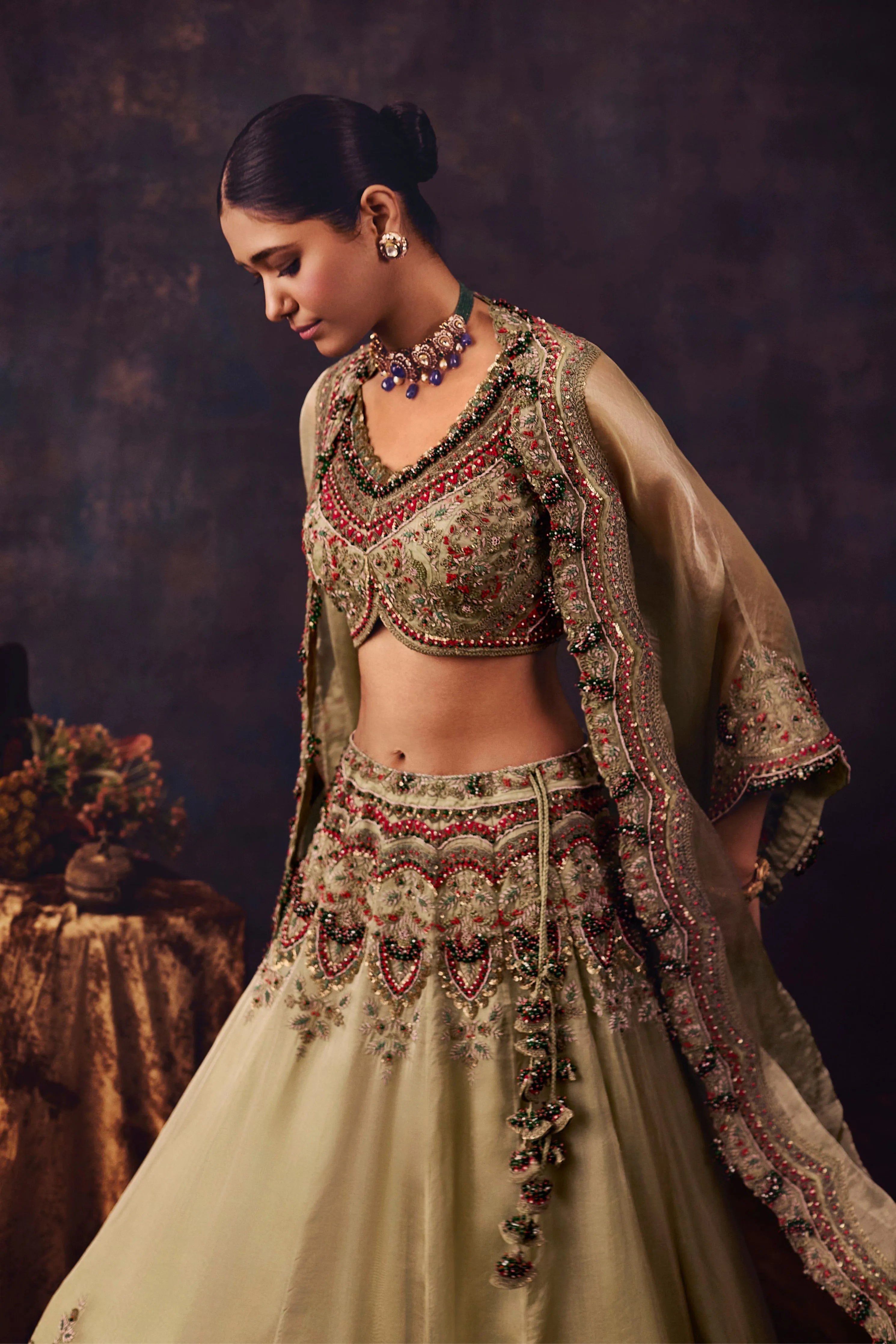 Up Dori Thread Tissue Lehenga Set