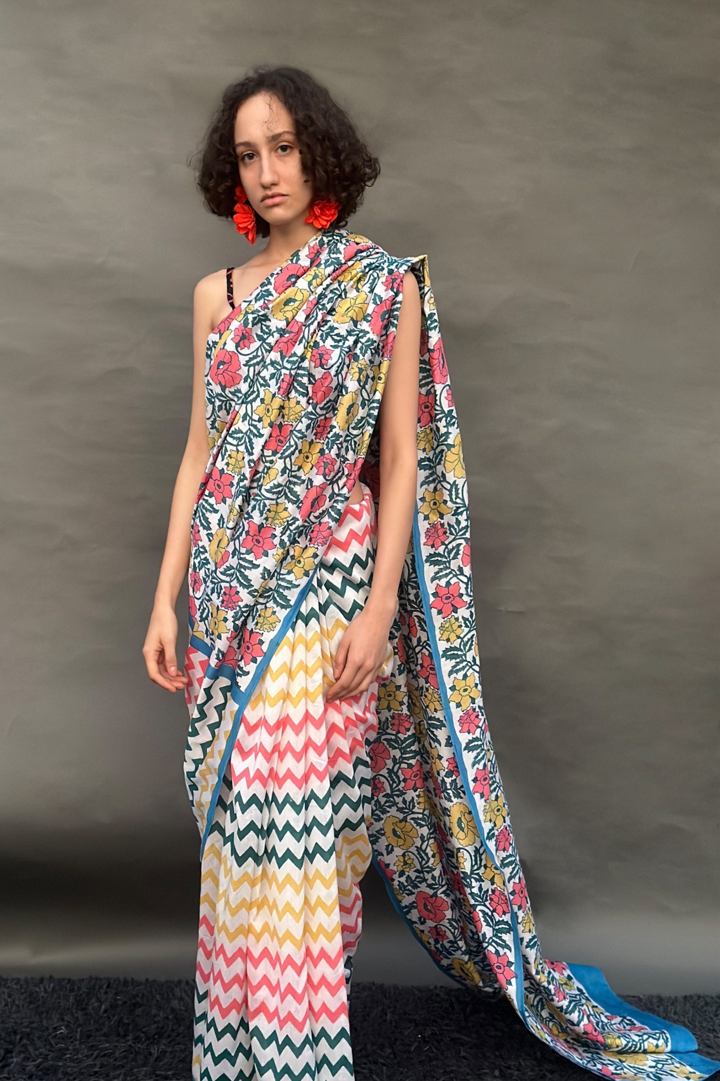 Zig Zag & Floral Saree