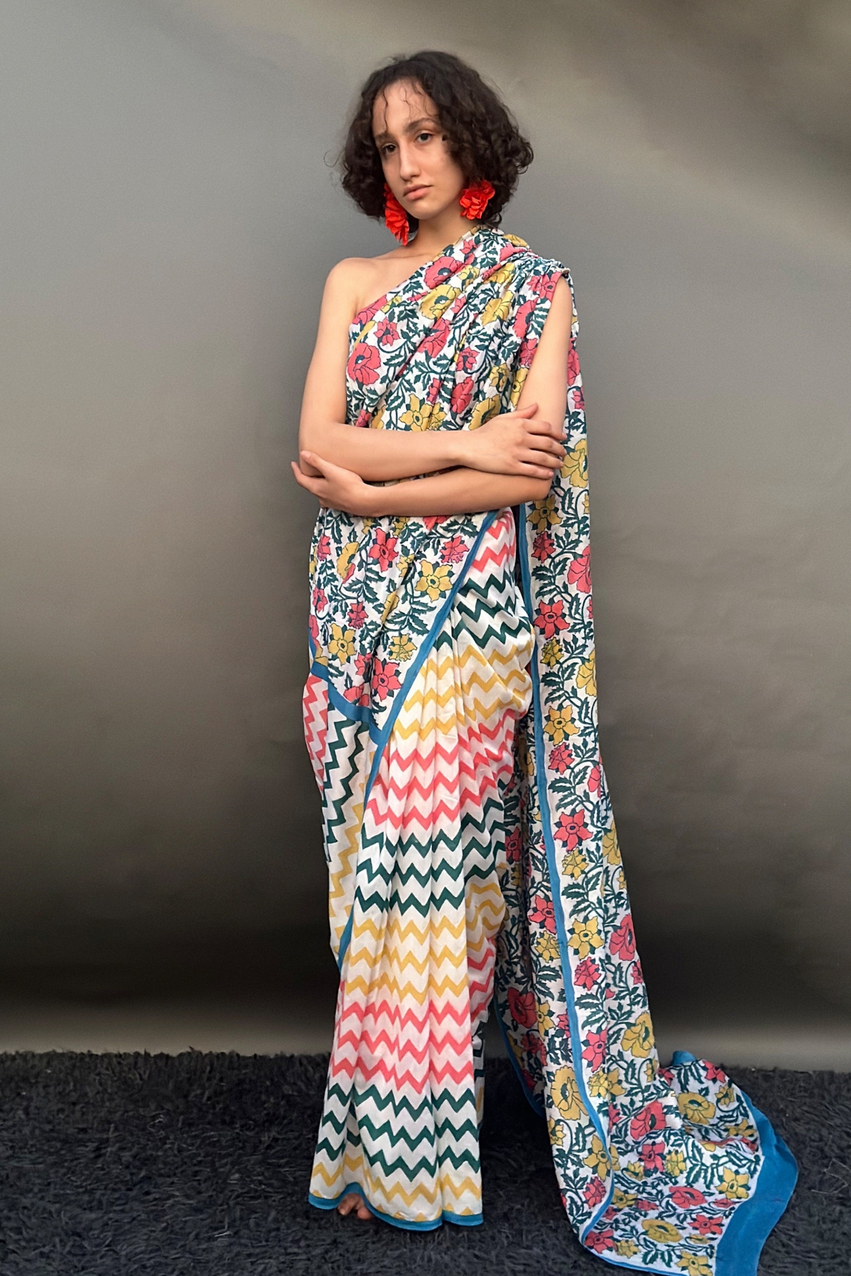 Zig Zag & Floral Saree