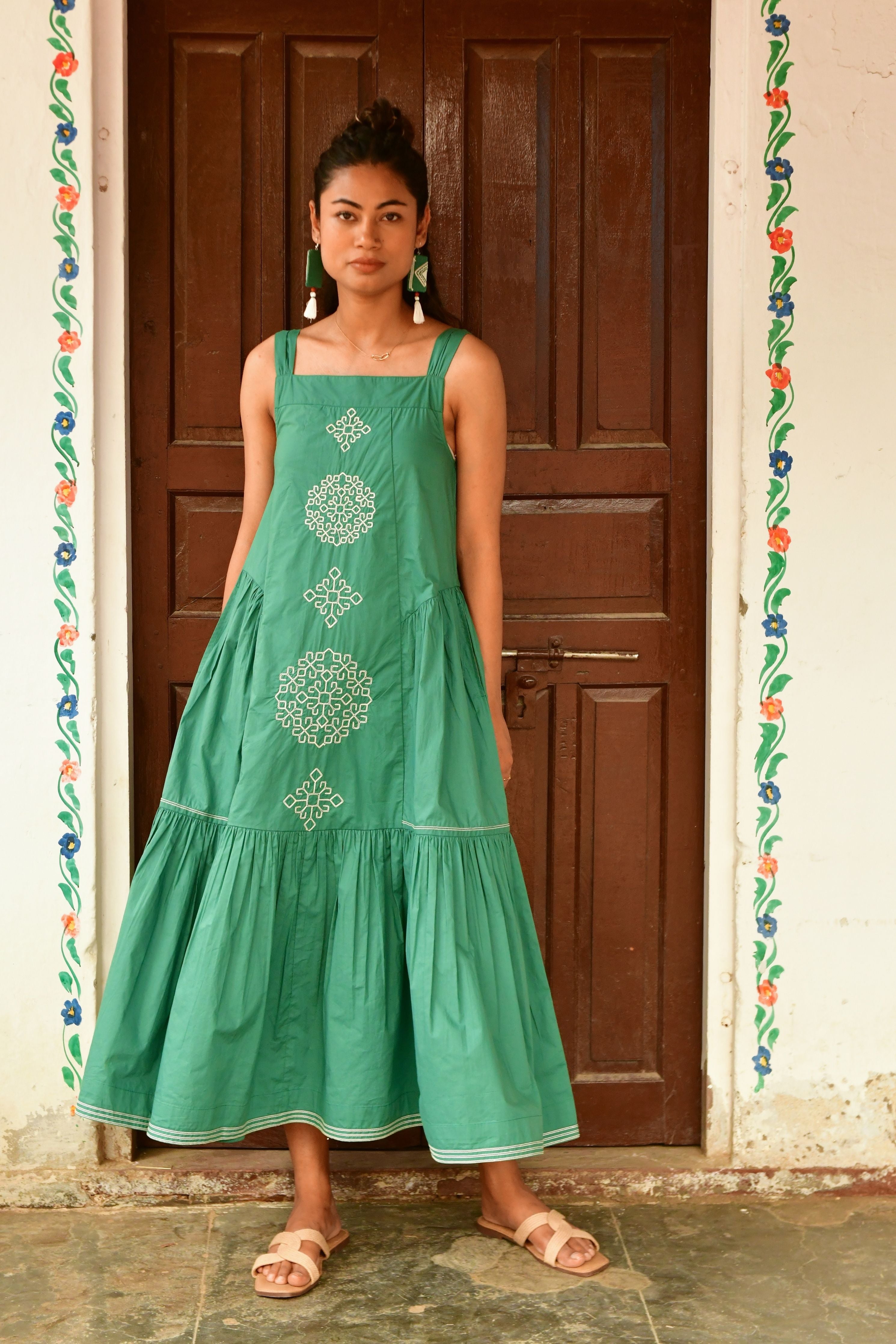 Zuri Green Embroidery Dress