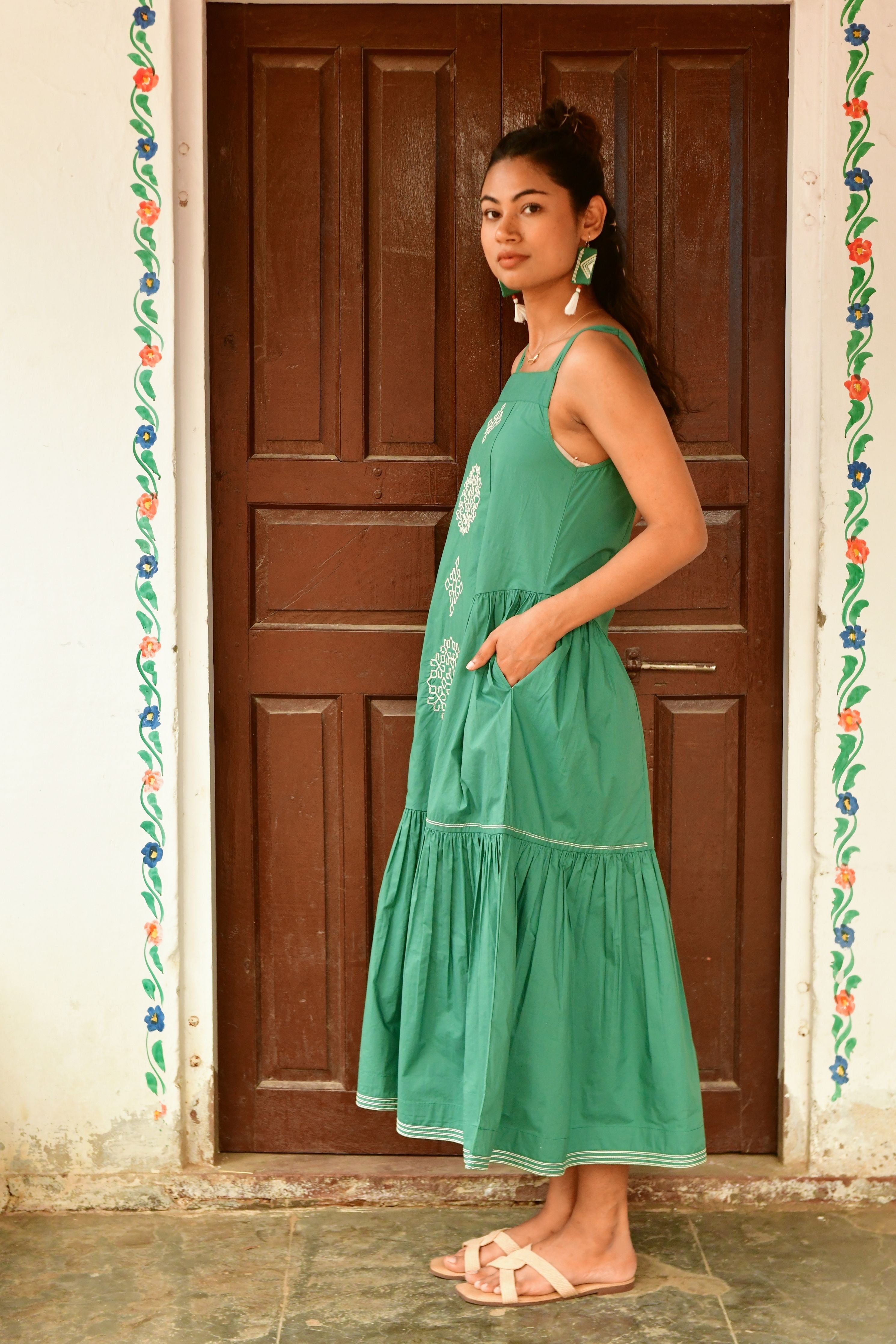 Zuri Green Embroidery Dress