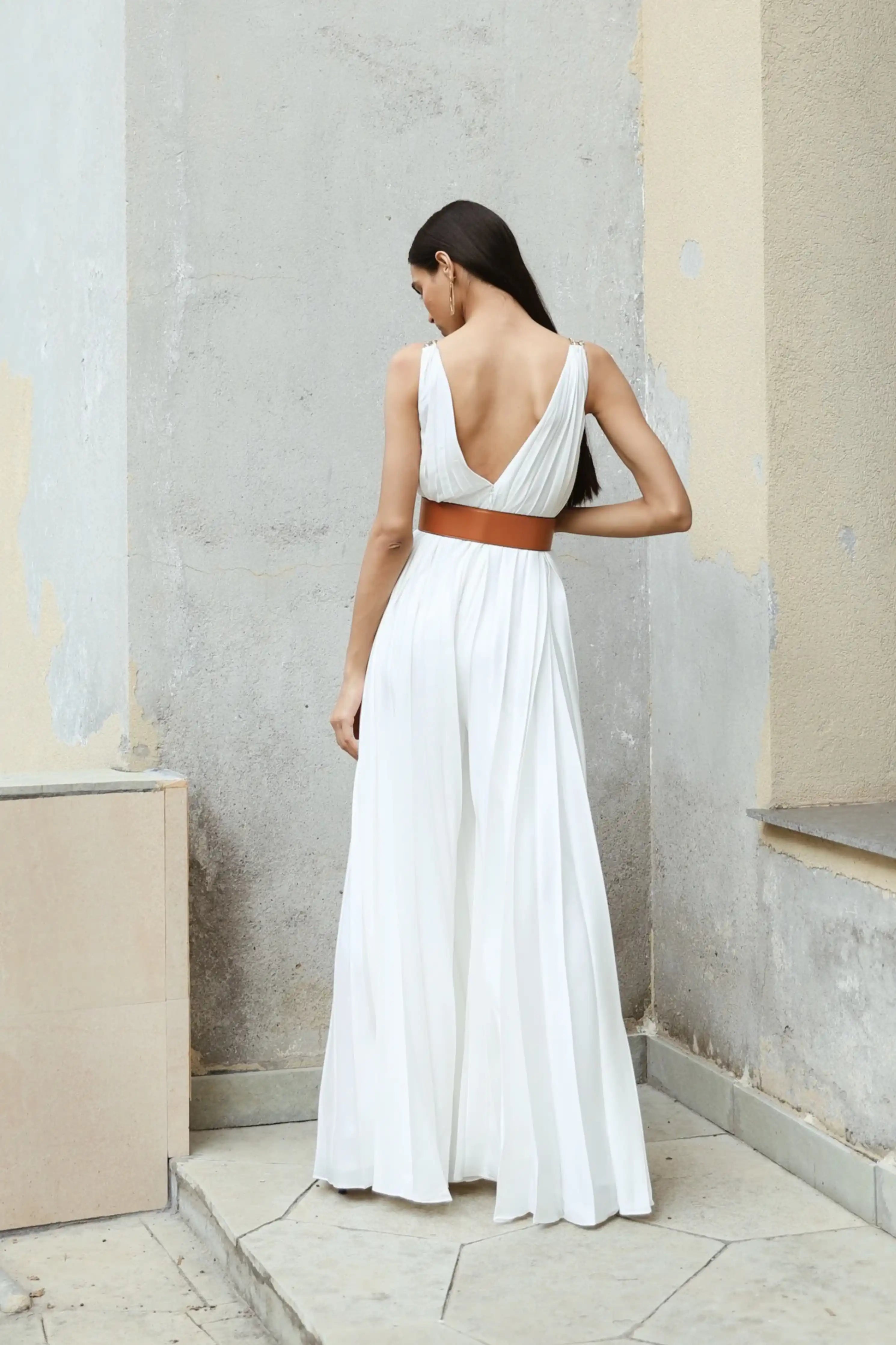 White Flowy Pleated Jumpsuit