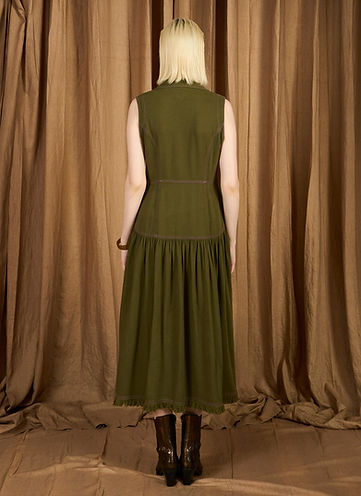 The Washed Denim Embroidered Yoke Long Dress