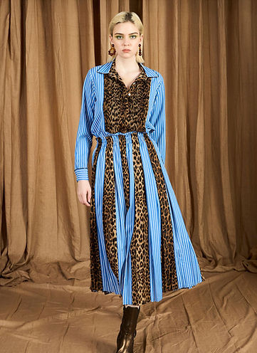 Pleated Striped & Leopard Skirt