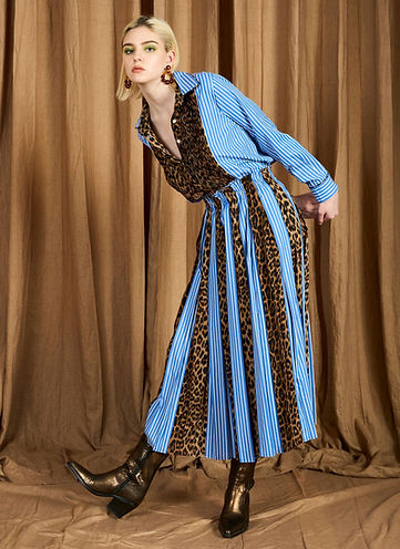 Pleated Striped & Leopard Skirt