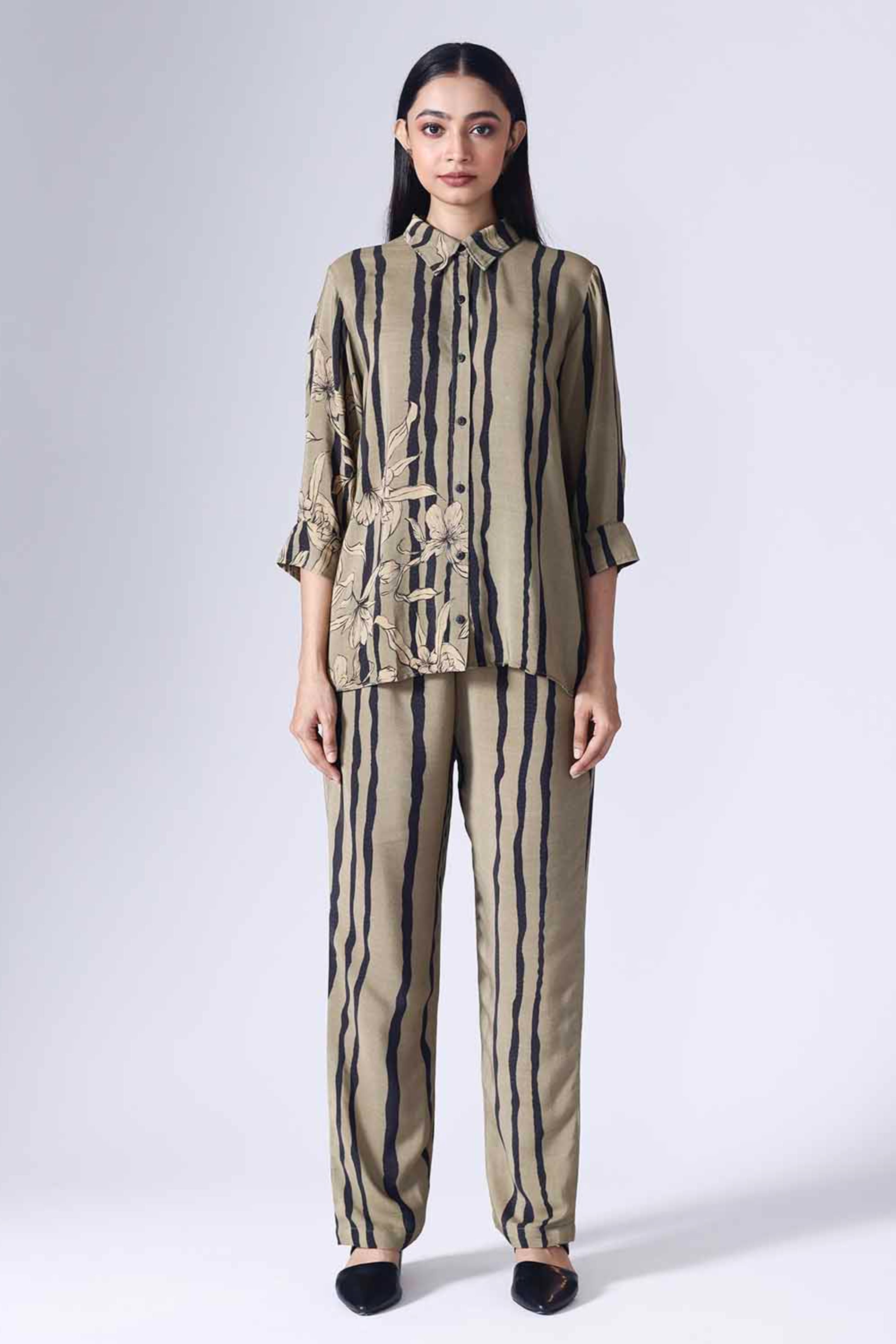 Floral Stripe Olive Co-Ord Set