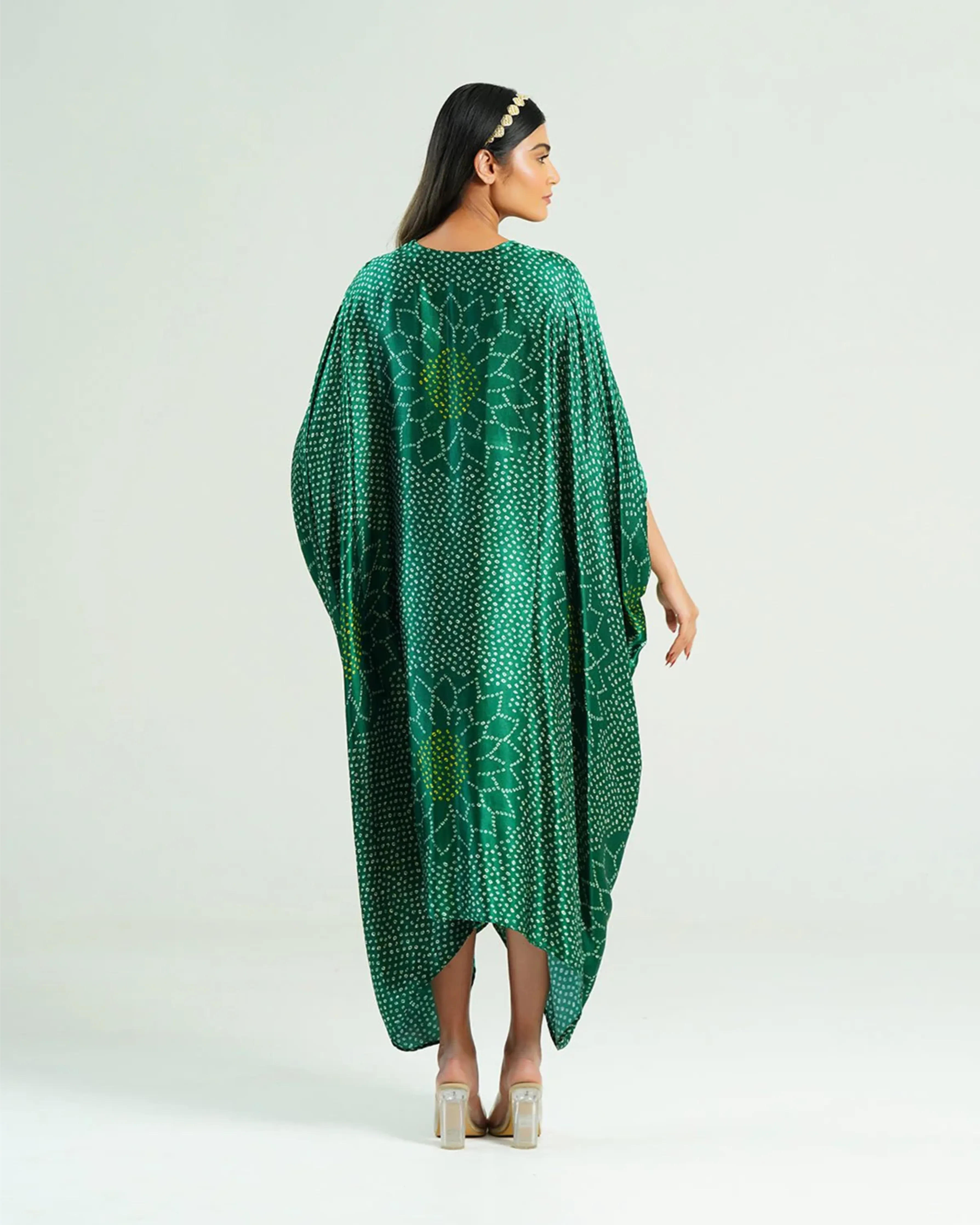 Kaftan Bandhej  Emerald Green Gold