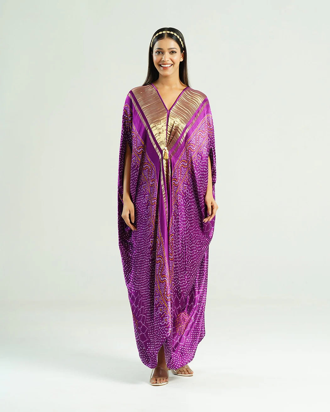 Bandhej Kaftan In Purple