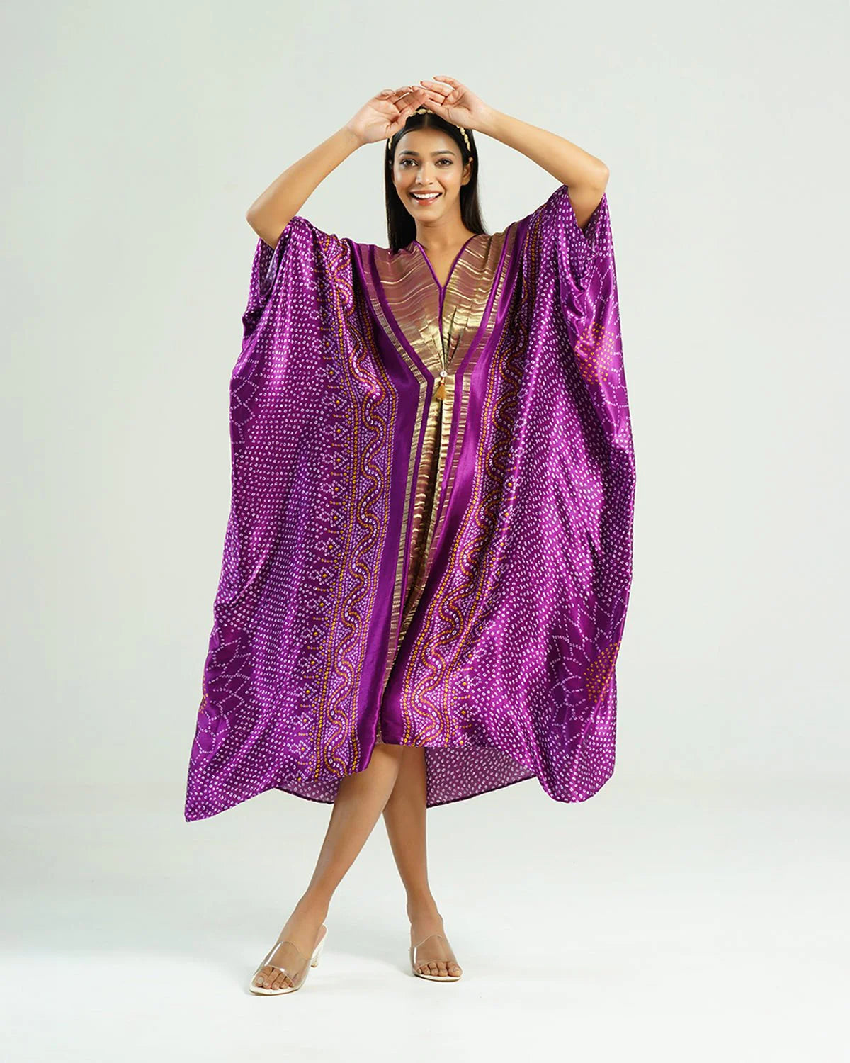 Bandhej Kaftan In Purple