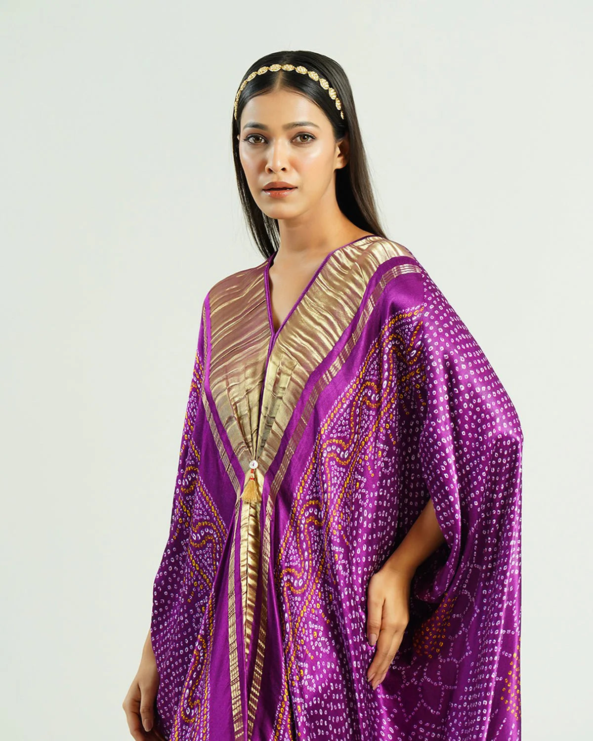 Bandhej Kaftan In Purple