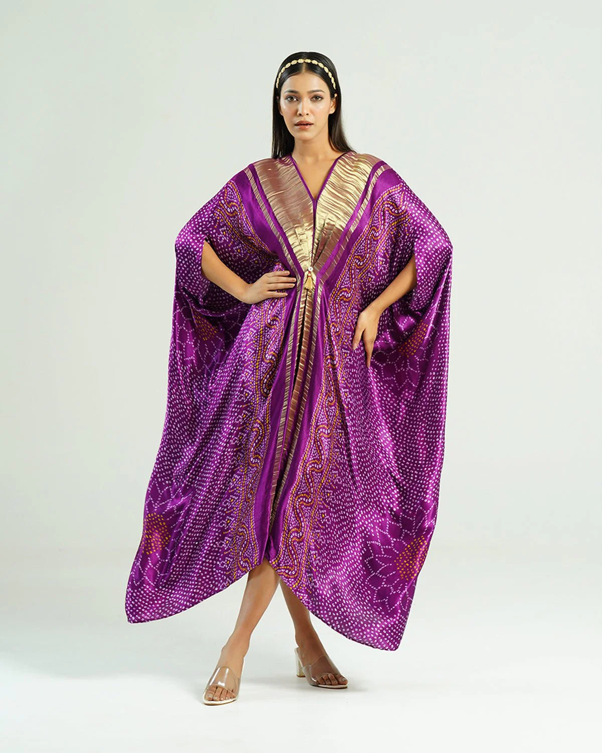 Bandhej Kaftan In Purple