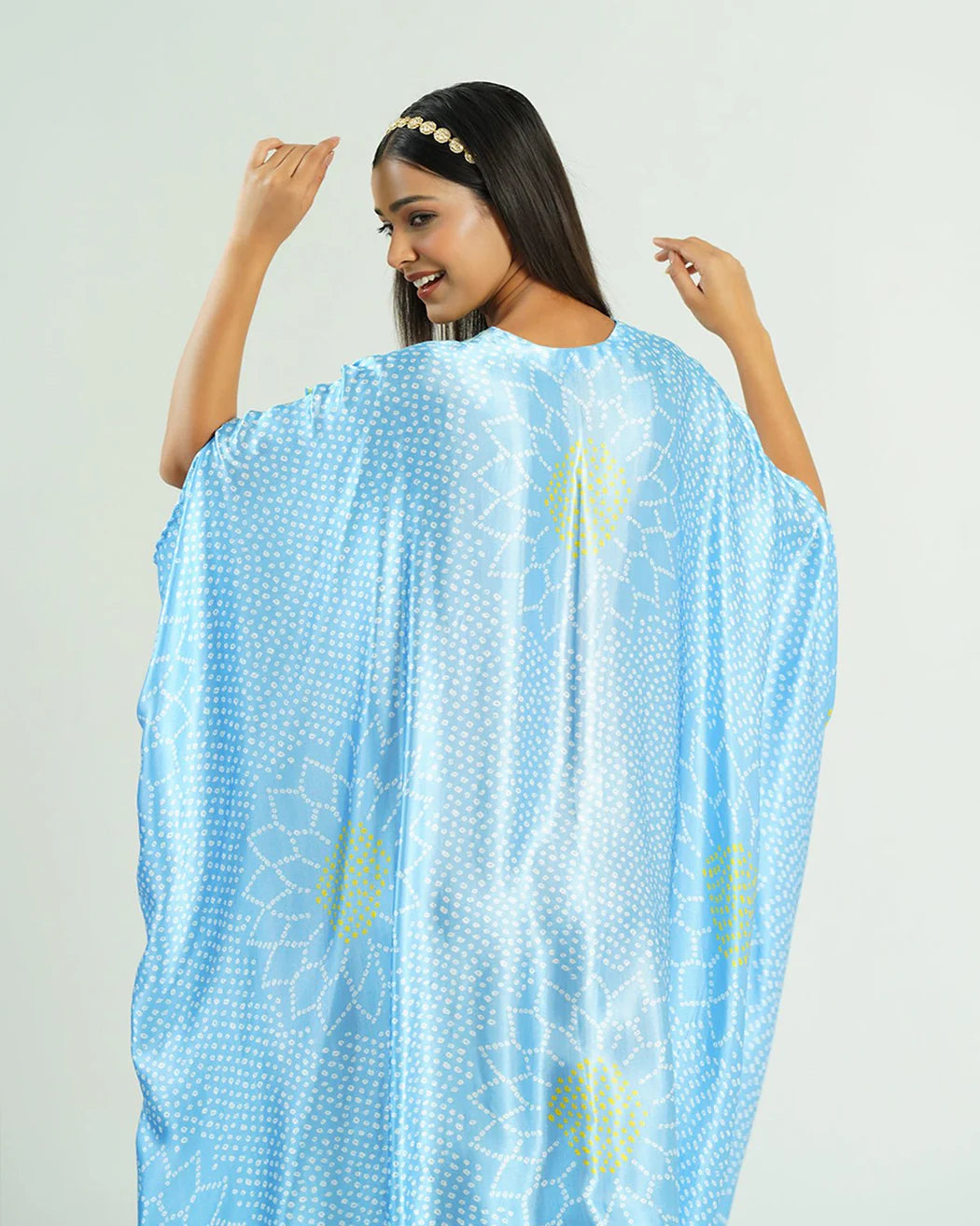 Bandhej Kaftan In Sky Blue