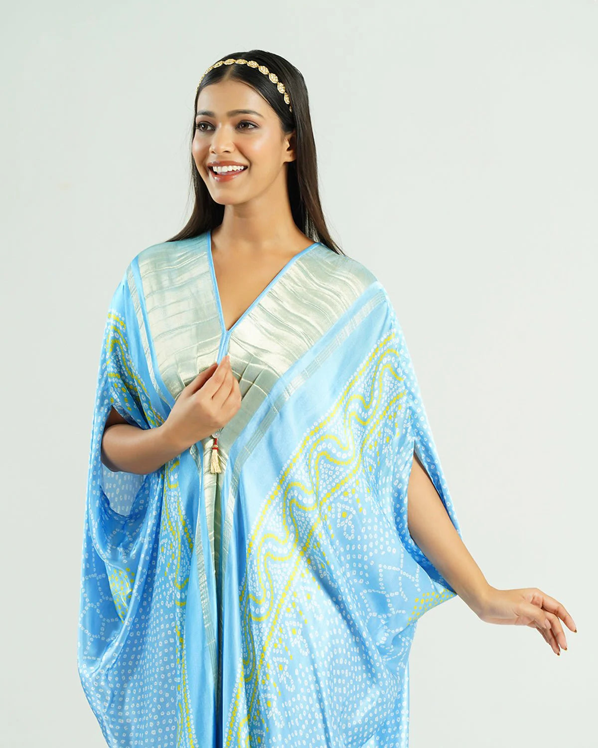 Bandhej Kaftan In Sky Blue