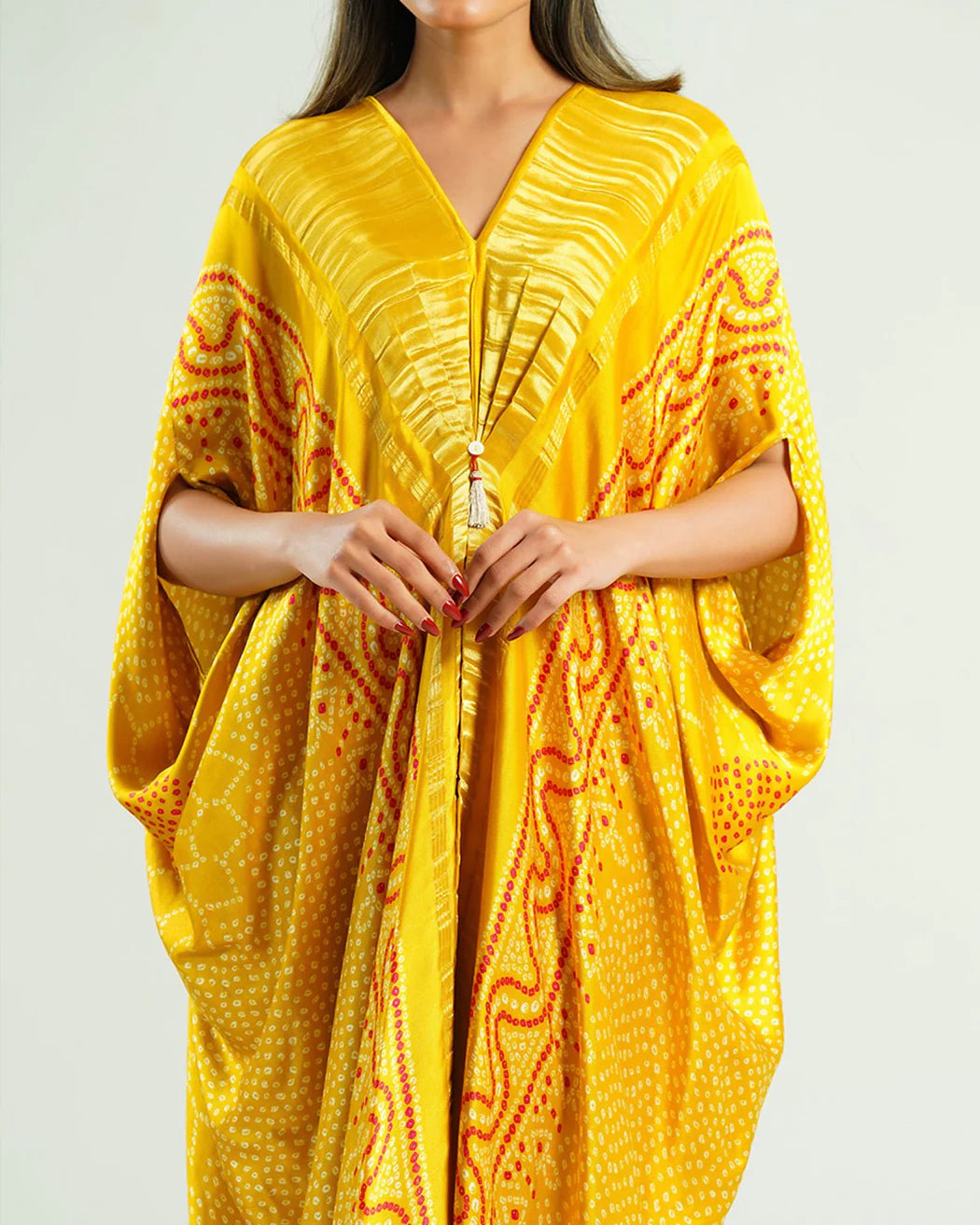 Bandhej Kaftan In Yellow  & Gold