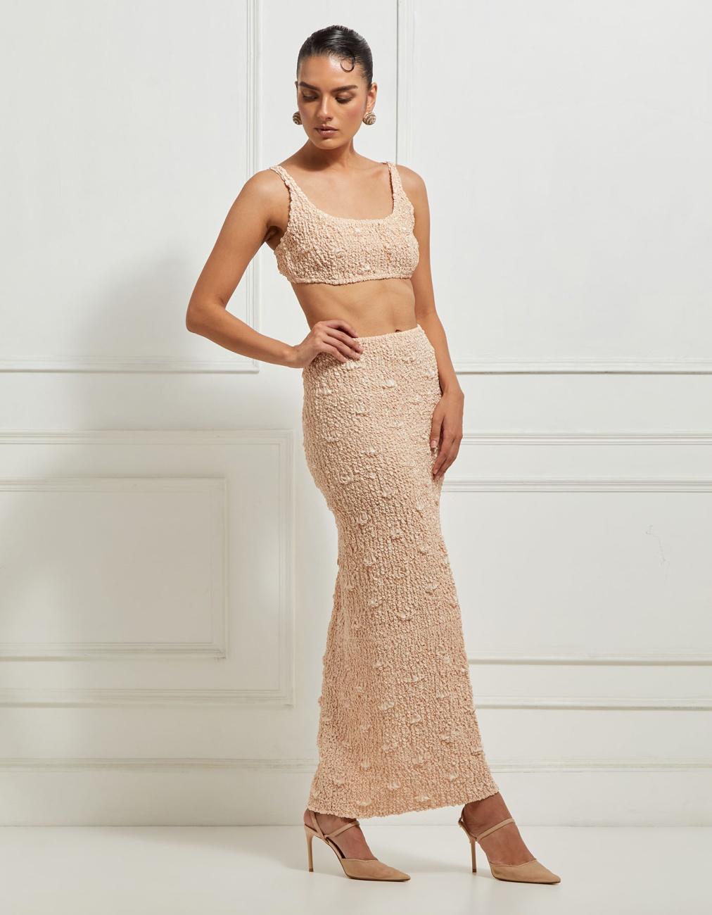 Square-Neck Smocked Bralette In Beige