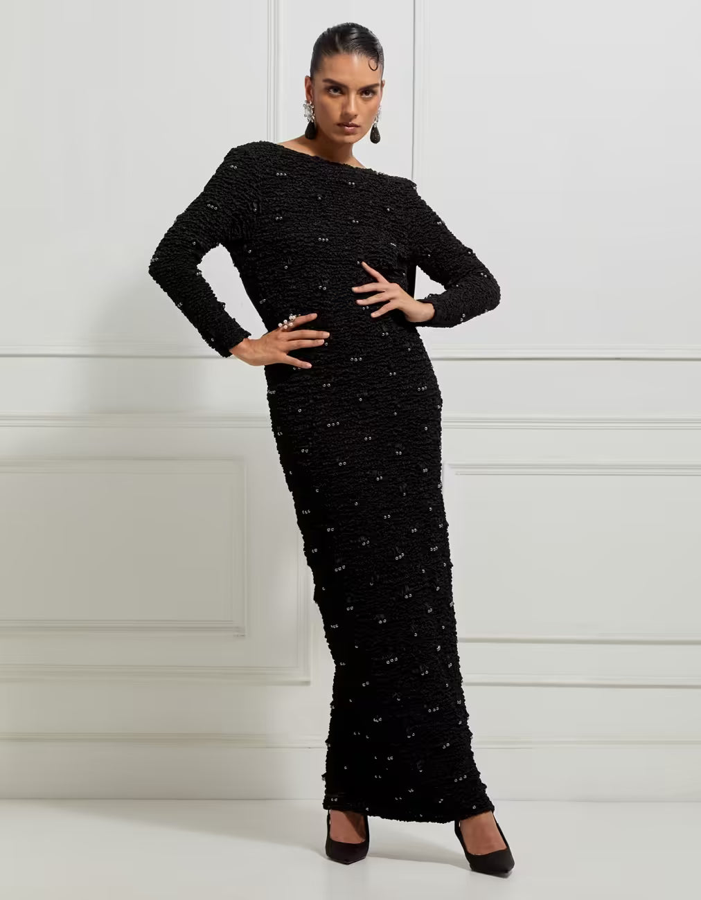 Backless Satin Gown In Black