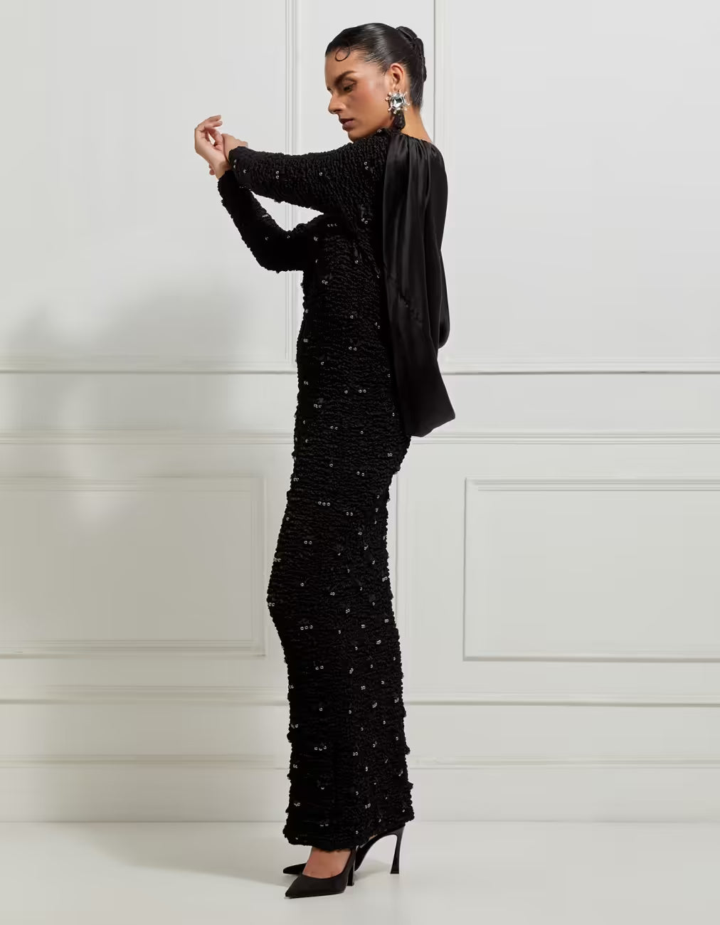 Backless Satin Gown In Black