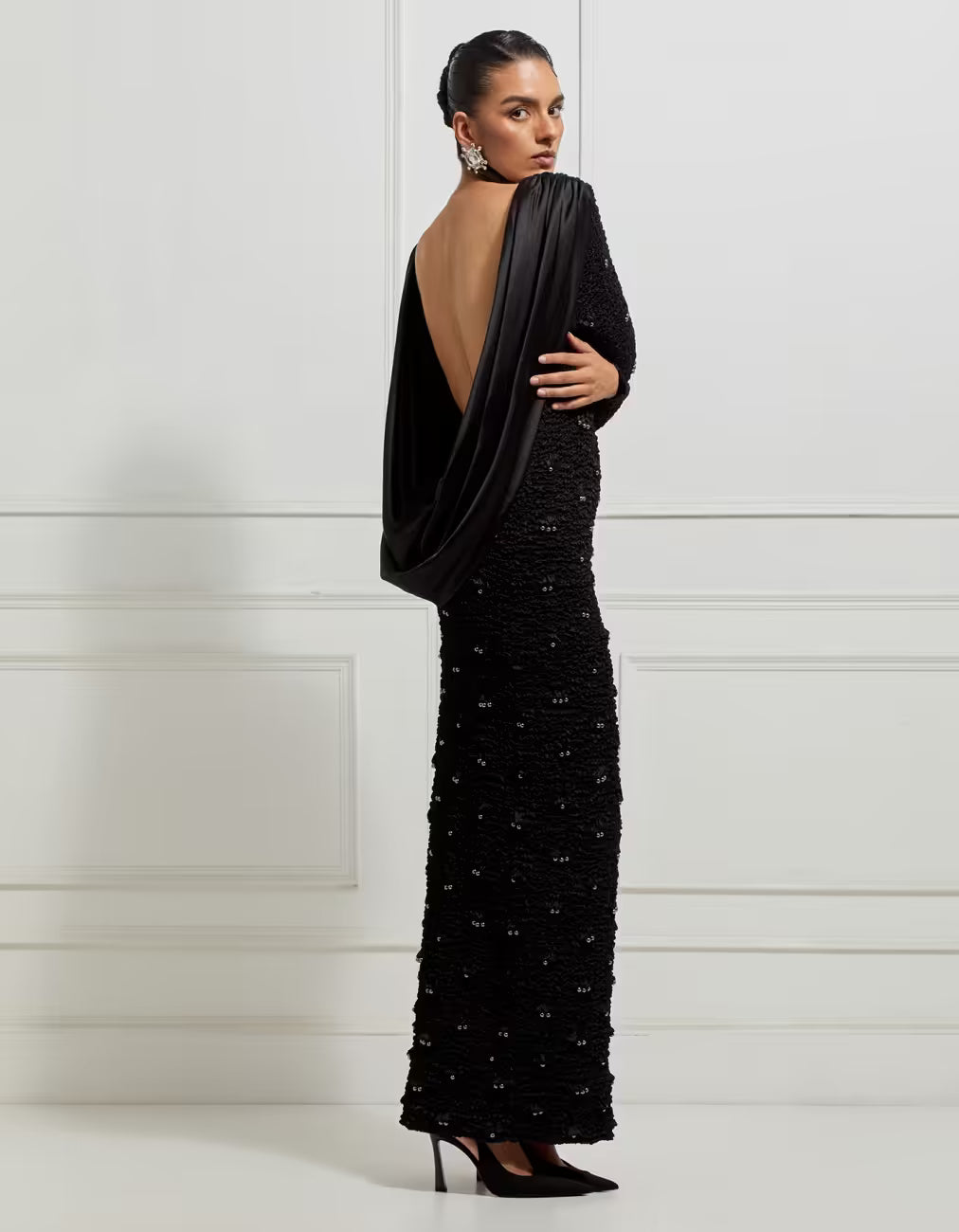 Backless Satin Gown In Black