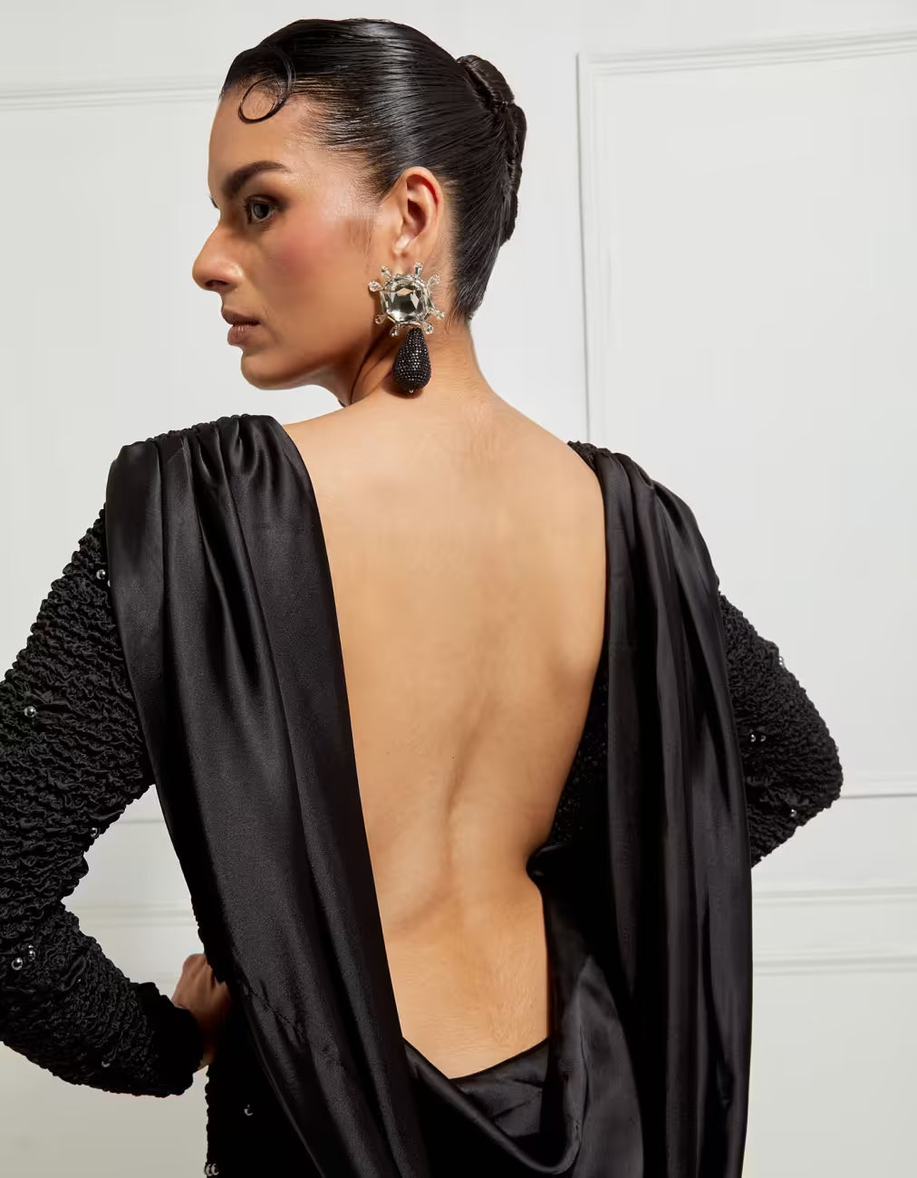 Backless Satin Gown In Black