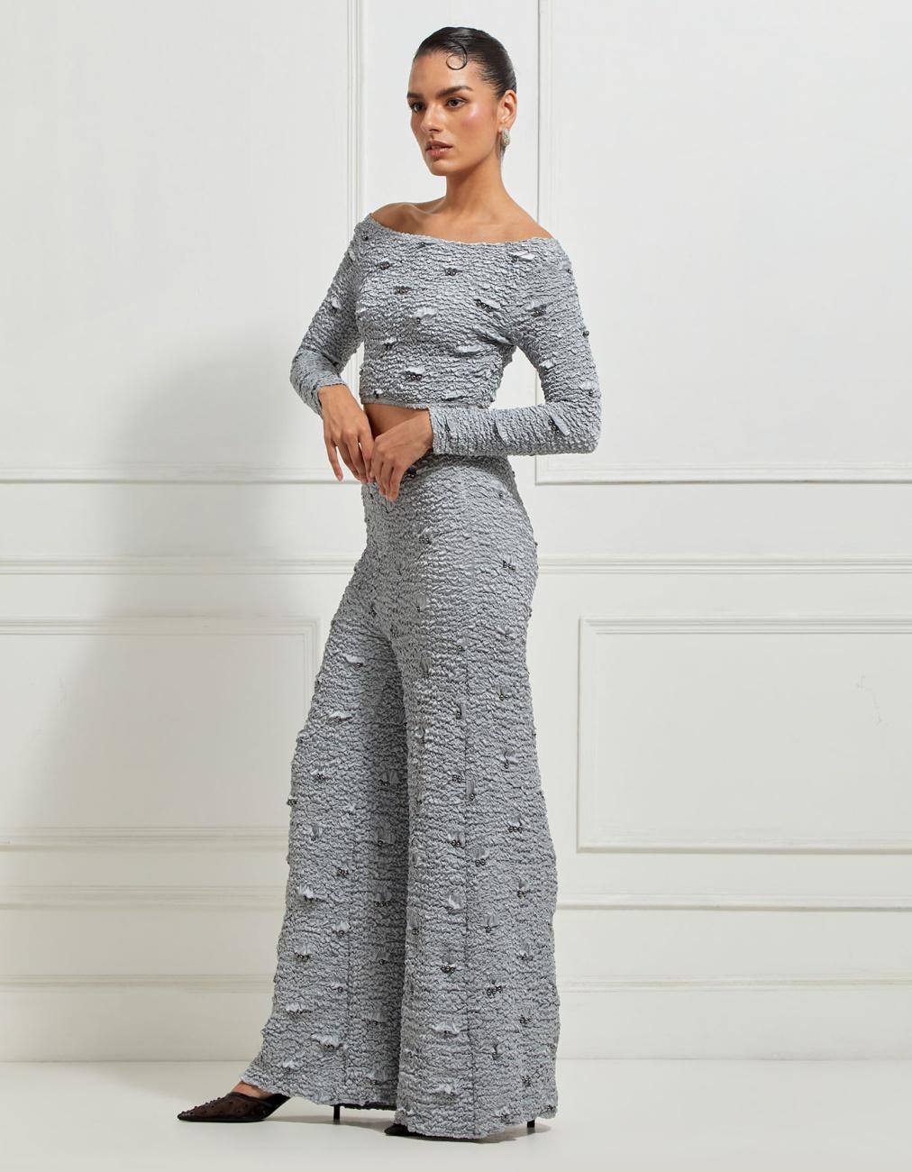 Wide-Leg Smocked Satin Pants In Silver