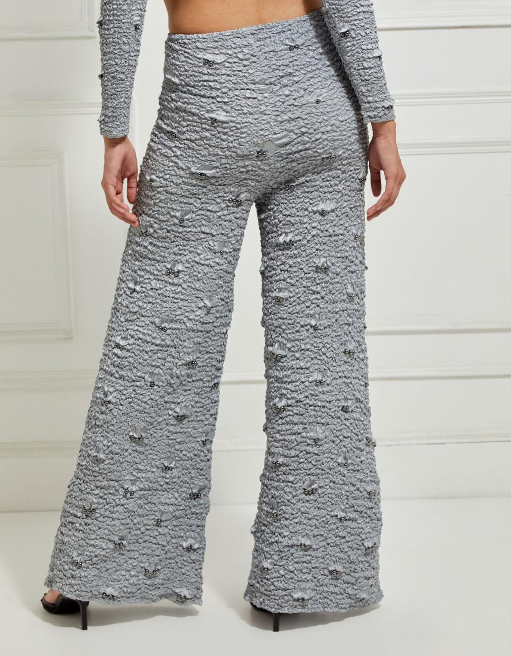 Wide-Leg Smocked Satin Pants In Silver