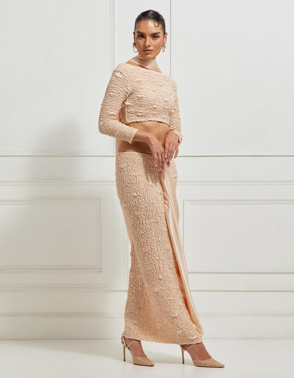 Boat-Neck Reversible Cropped Top In Beige