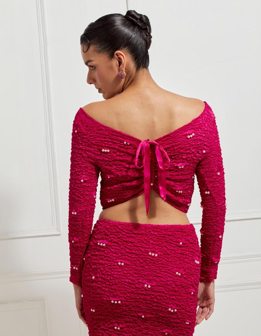 Boat-Neck Reversible Cropped Top In Pink