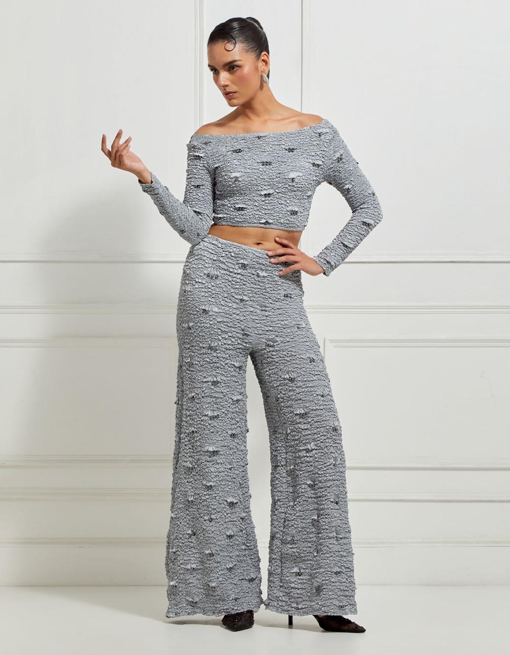 Boat-Neck Reversible Cropped Top In Silver