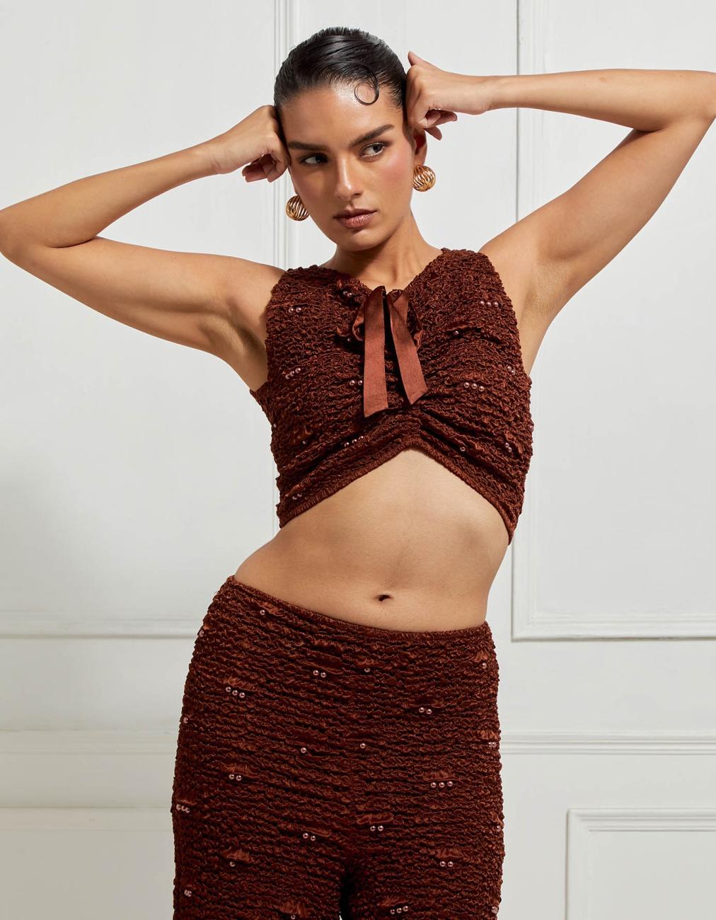 Reversible Sleeveless Crop Top In Brown