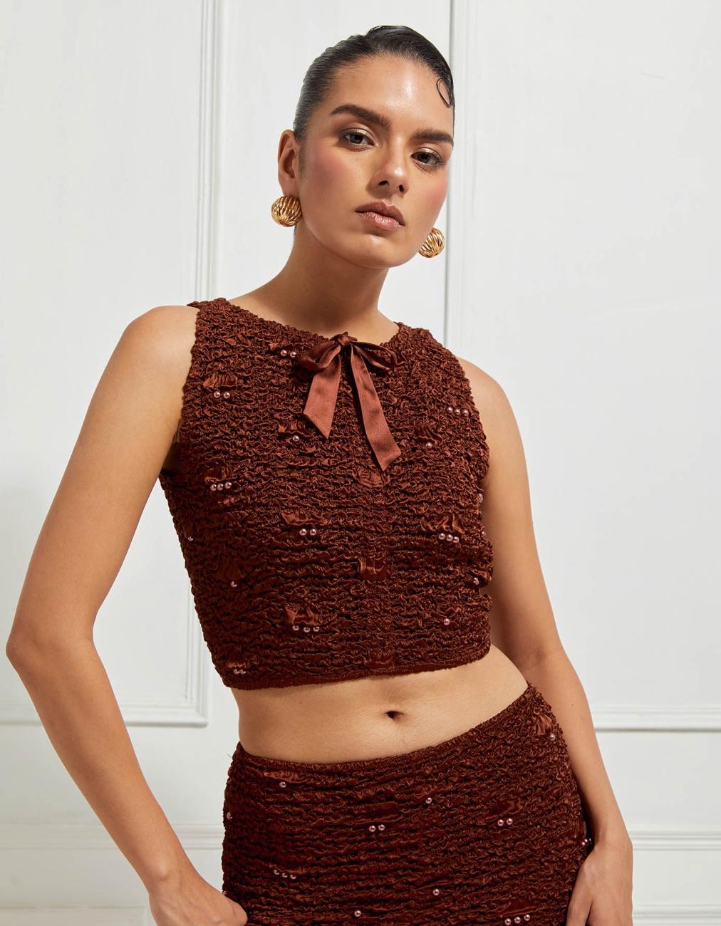 Reversible Sleeveless Crop Top In Brown