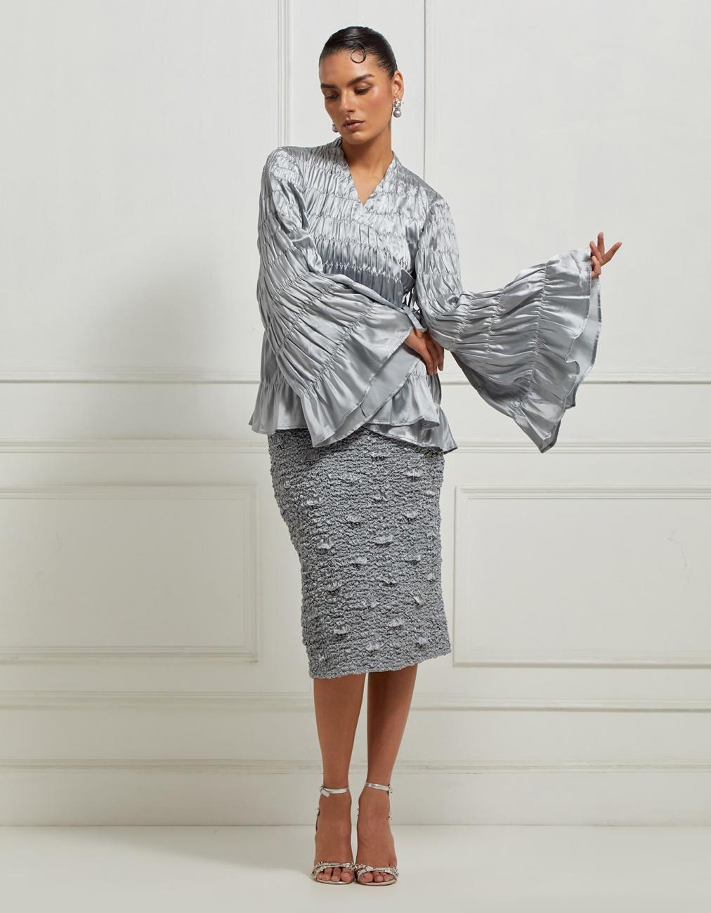 Kedia Smocked Top In Silver