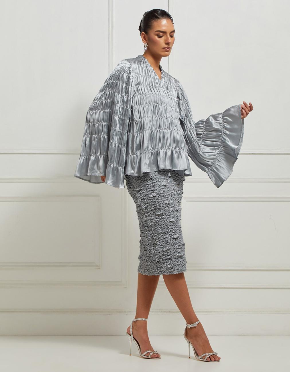 Kedia Smocked Top In Silver