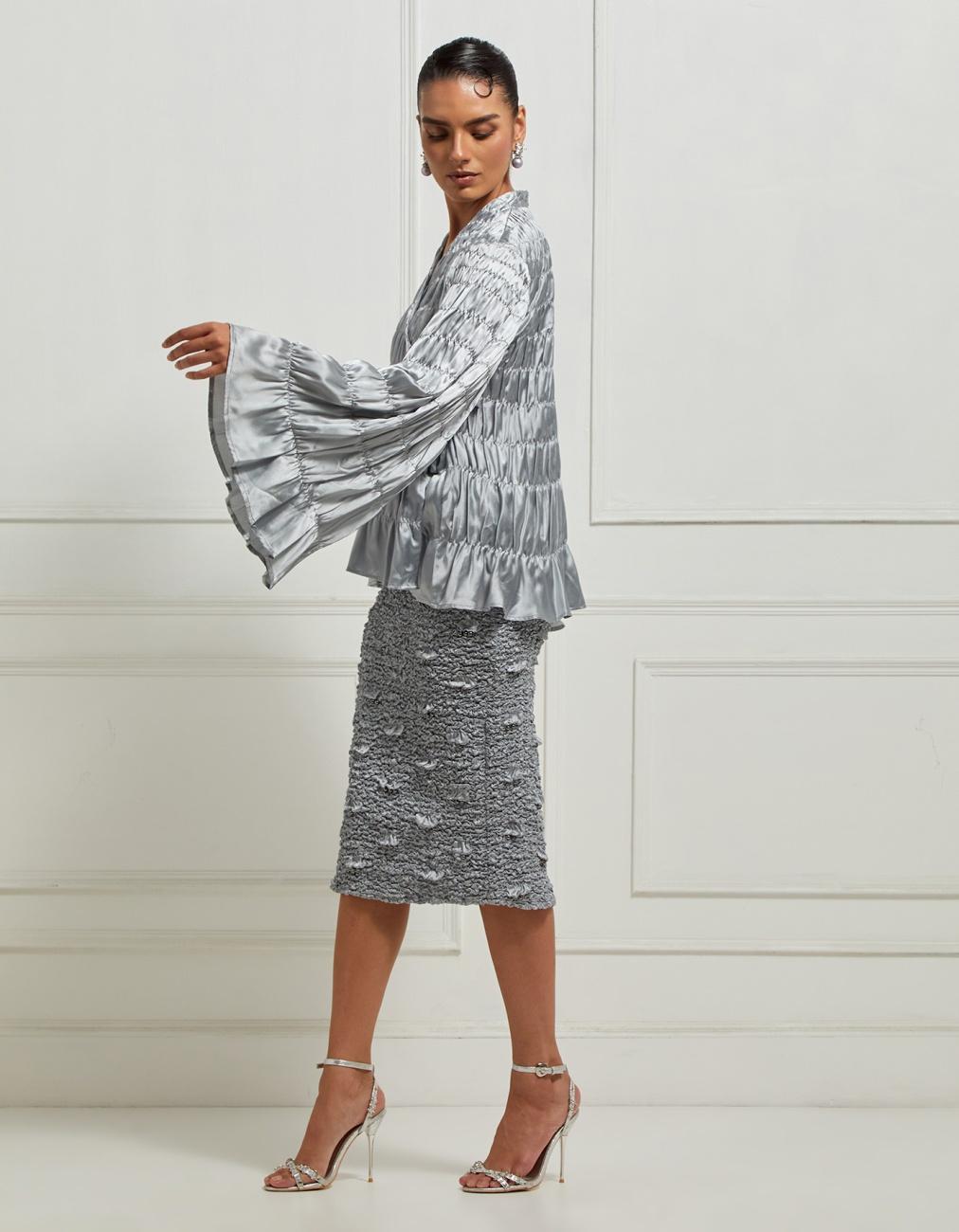 Kedia Smocked Top In Silver