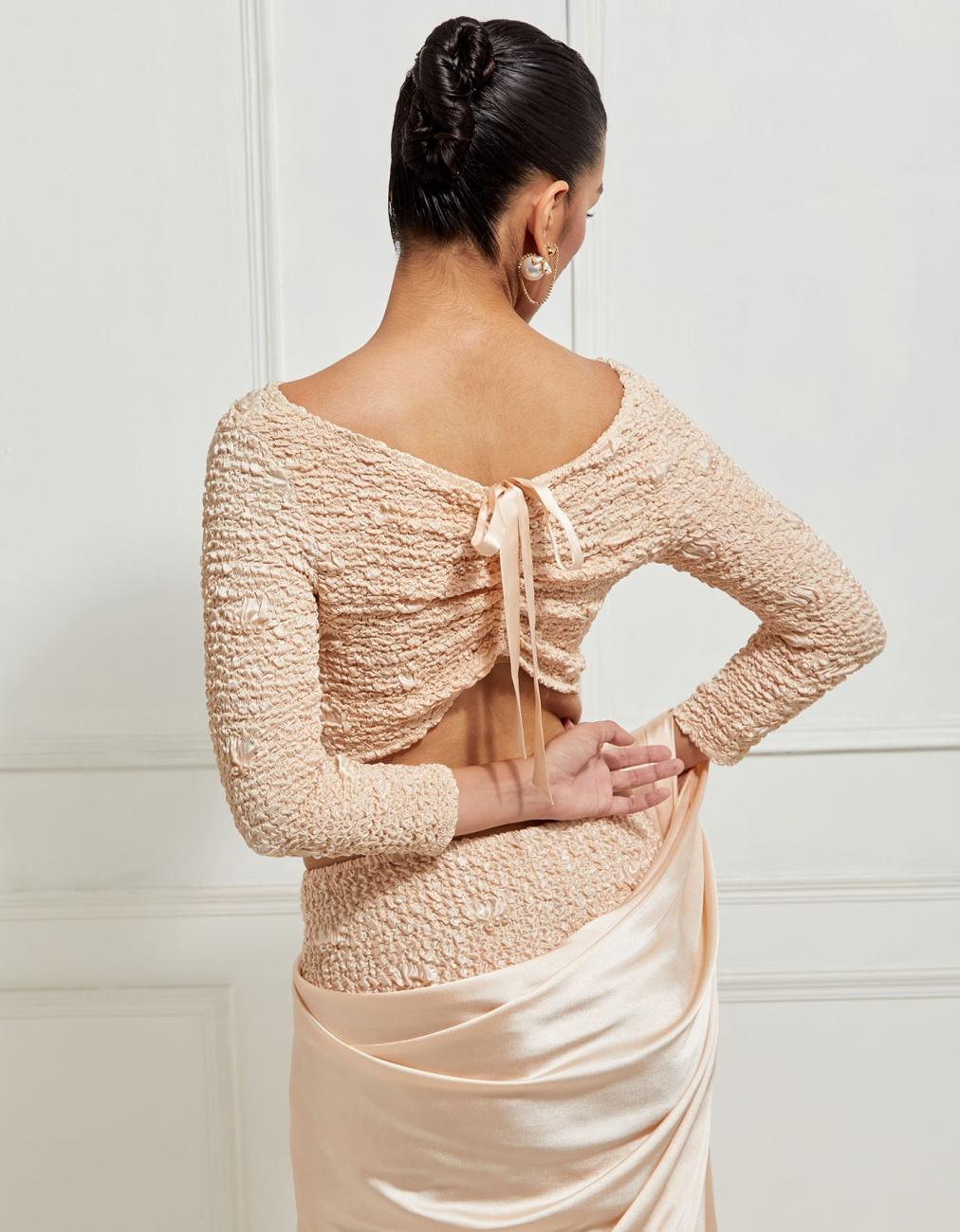 Smocked Skirt Concept Sari In Beige