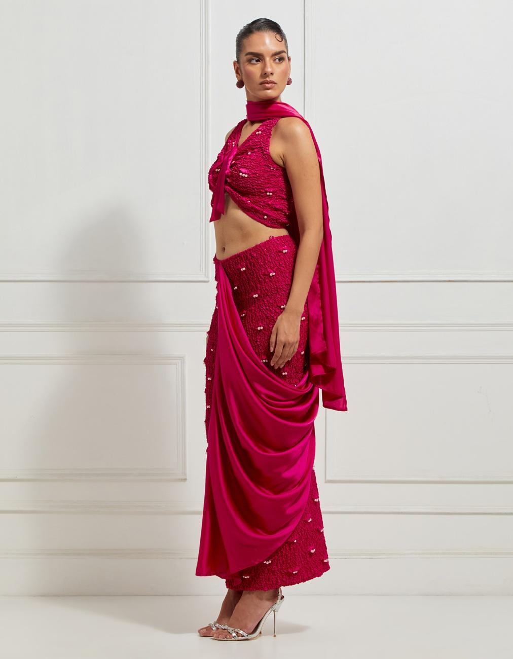 Smocked Skirt Concept Sari In Pink