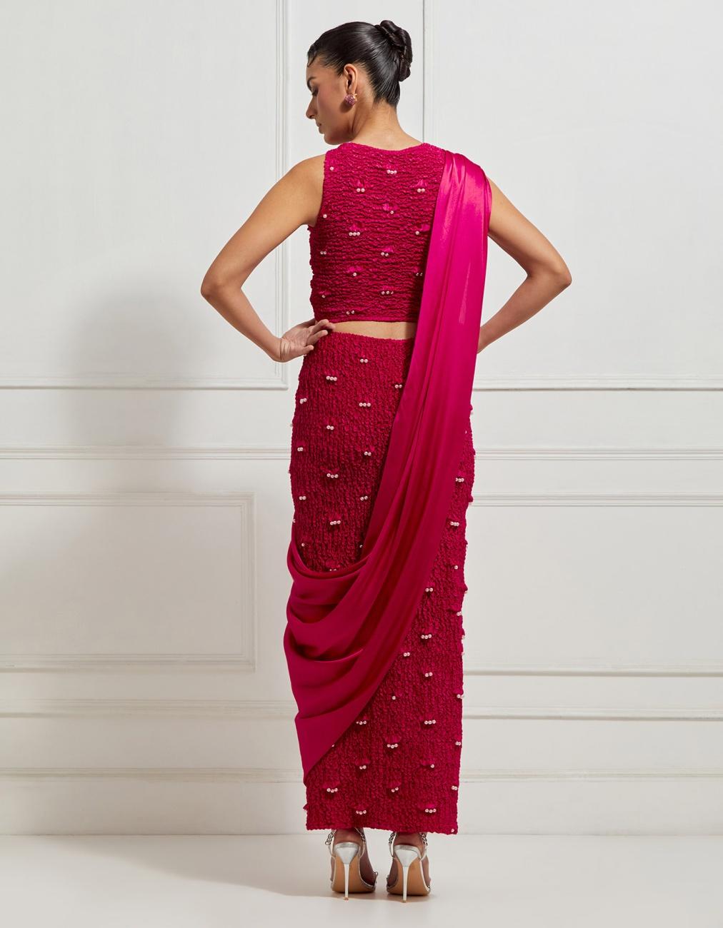 Smocked Skirt Concept Sari In Pink