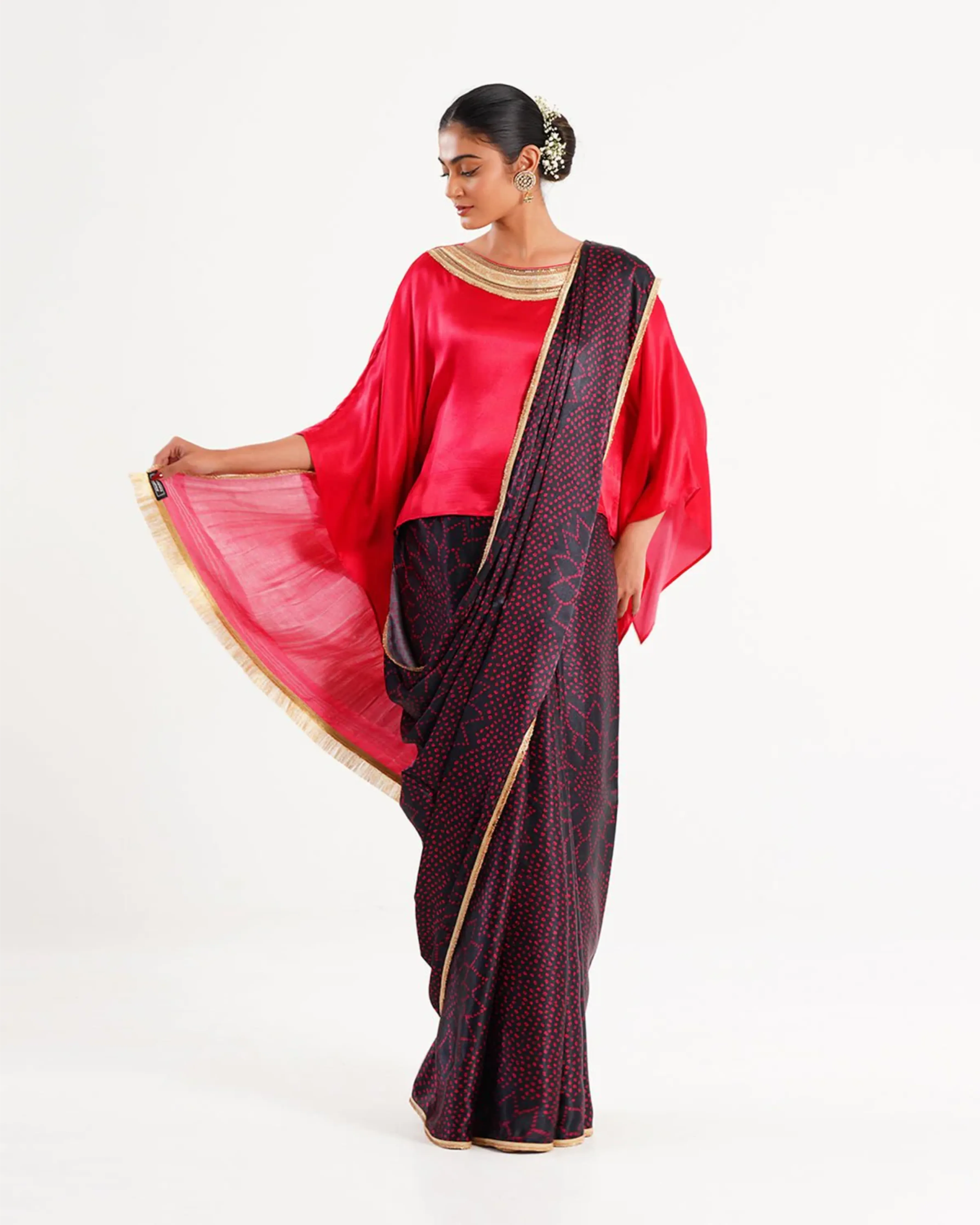 Saree Bandhej Mixology Red Black Gold