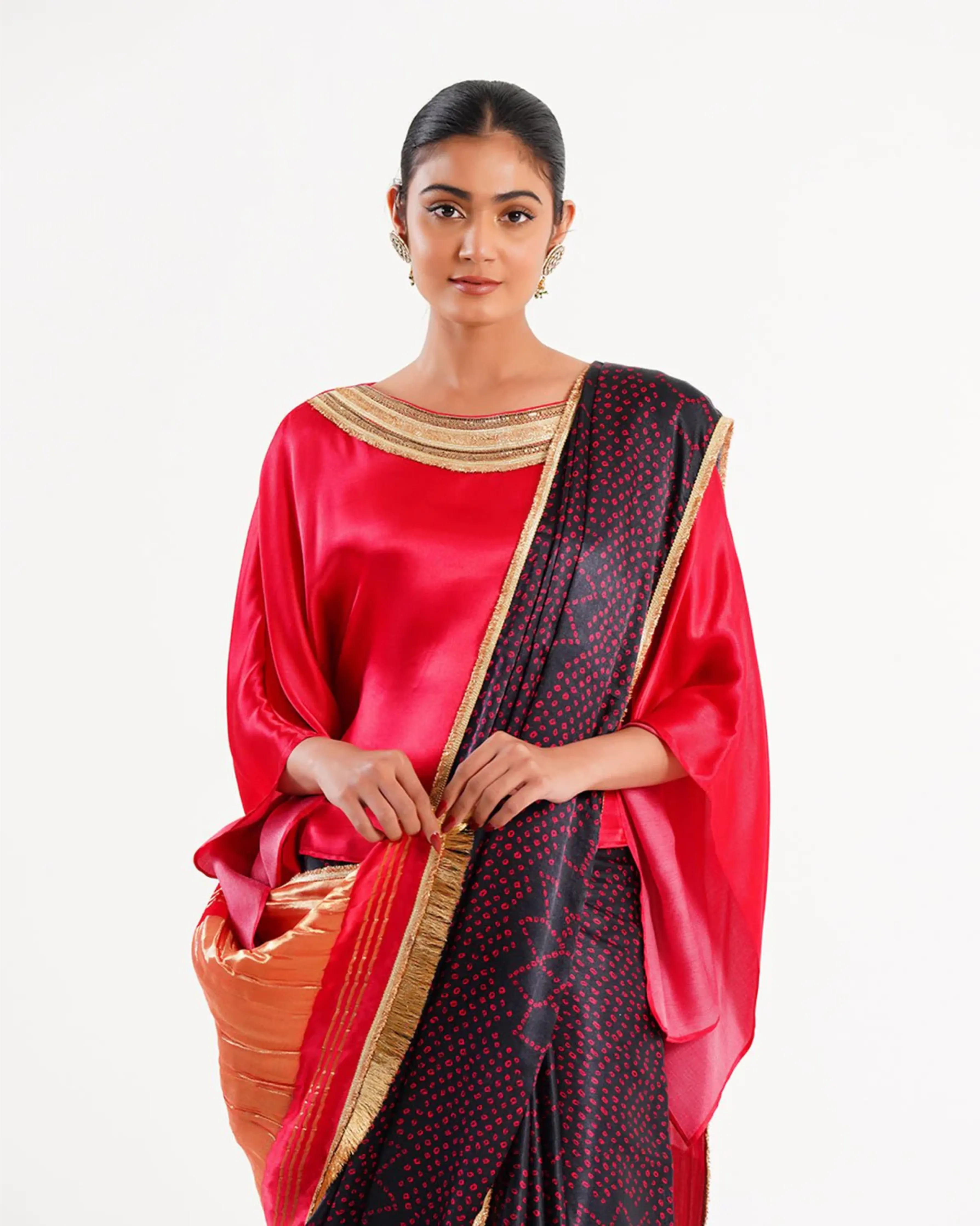 Saree Bandhej Mixology Red Black Gold